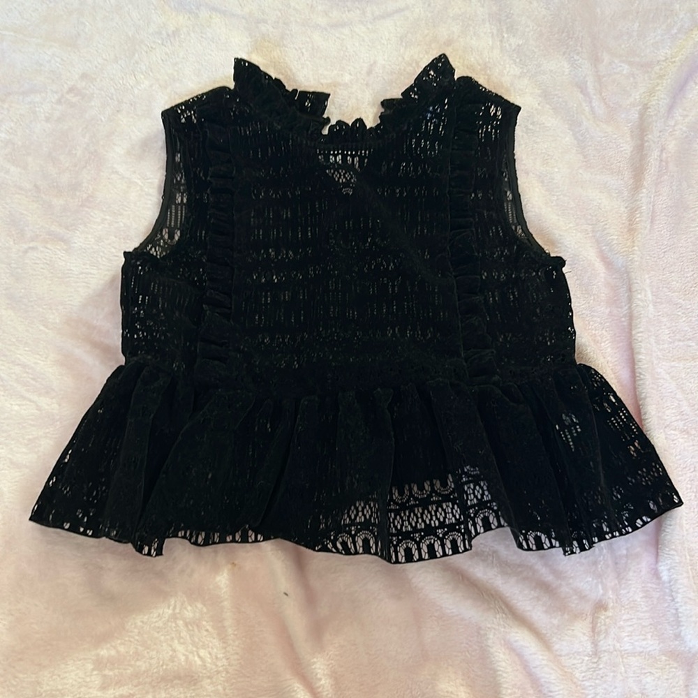 Black See-Through Lace Top with Crochet Pattern